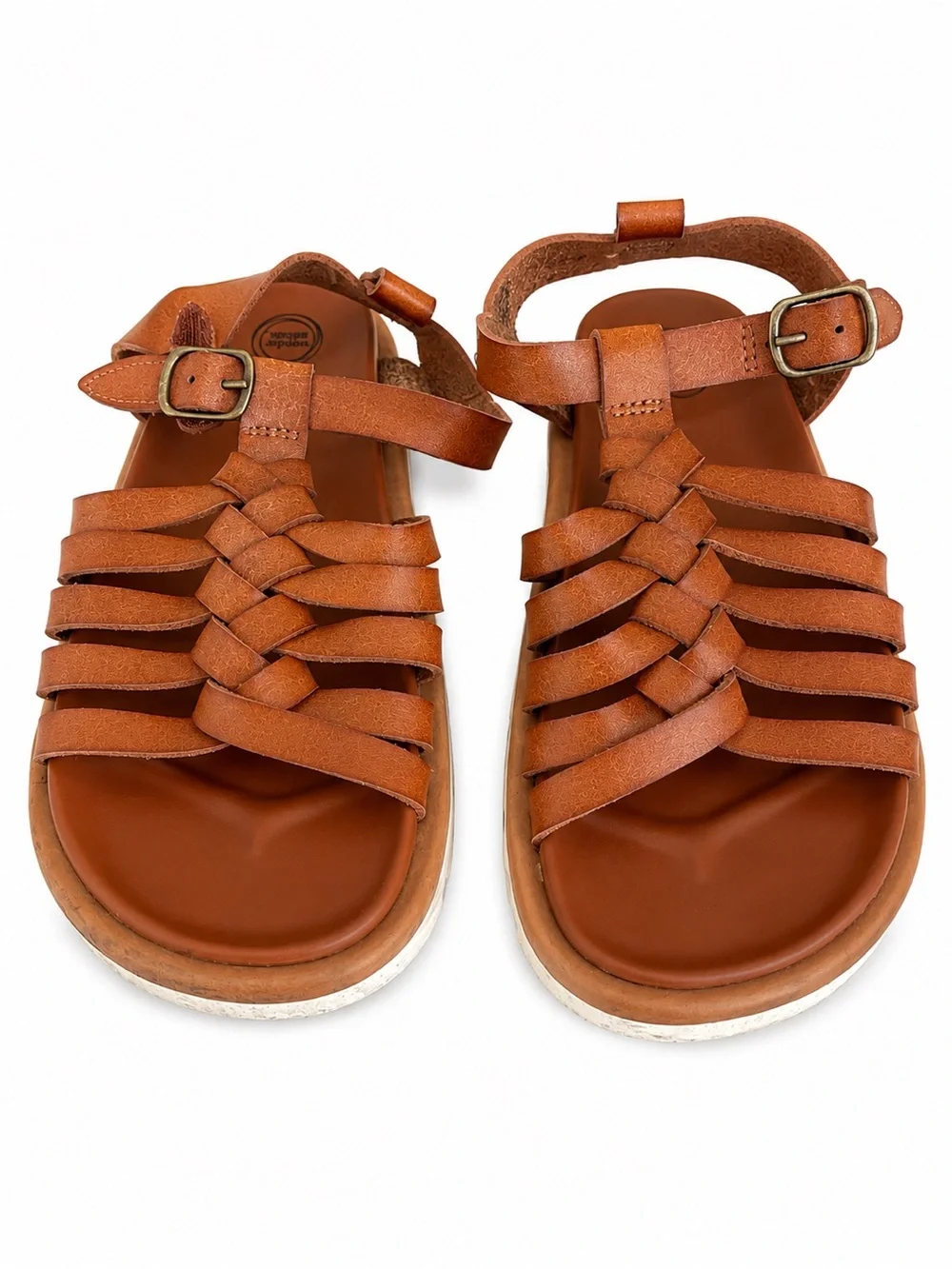 Girls Wonder Nation Braided Gladiator Leather Sandals - Brown
